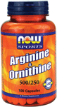 L ARGININE ORNITHINE 500 250MG 100CAPS