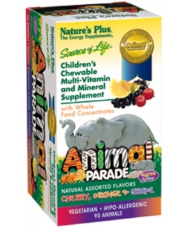 NATURE'S PLUS SOURCE OF LIFE ANIMAL PARADE CHILDREN'S CHEWABLE MULTIVITAMIN AND MINERAL ASSORTED FLAVOR 180 ANIMAL SHAPED TABLETS