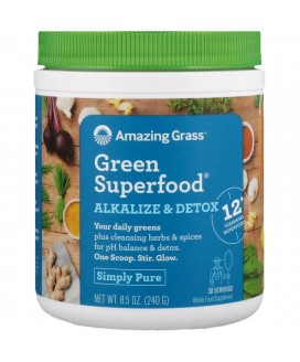 AMAZING GRASS GREEN SUPERFOOD ALKALIZE & DETOX SIMPLY PURE 8.5 OZ (240G)
